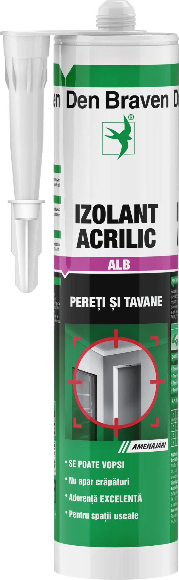 Izolant Acrilic Pentru Parchet/Lemn, Alb, Aplicare Pistol, 280 Ml • Den Braven Diy