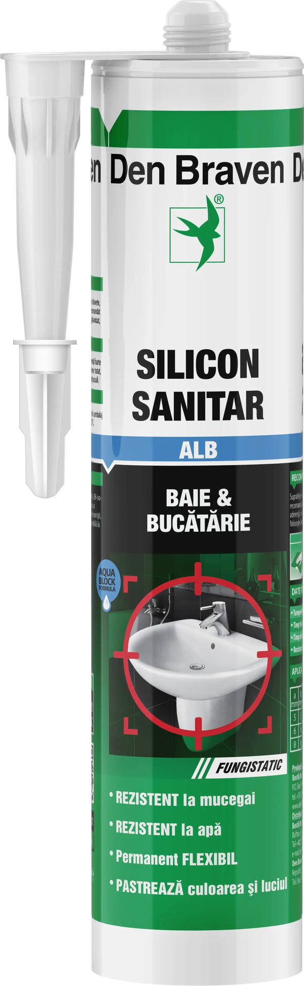 Silicon Sanitar Pentru Spatii Umede, Alb, Aplicare Pistol, 280 Ml • Den Braven Diy