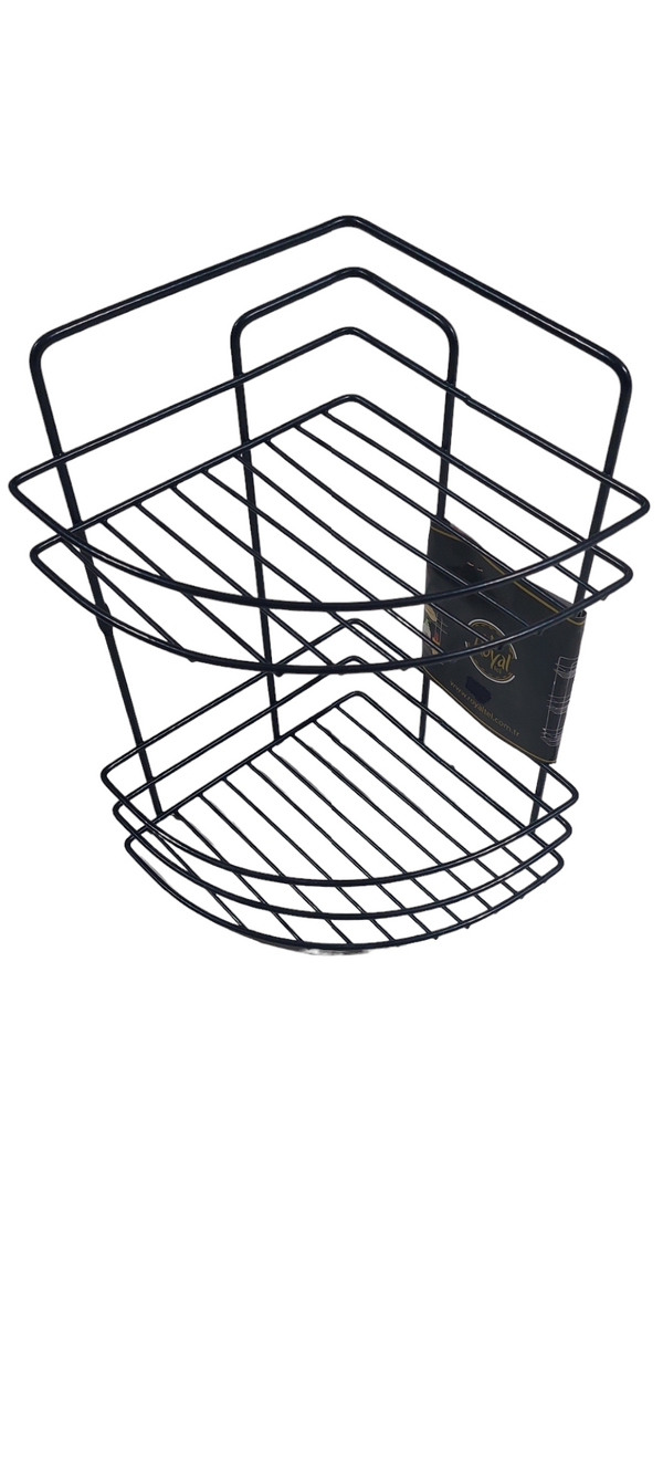 Etajera - Coltar Baie, Cromata, Negru, 2 Polite