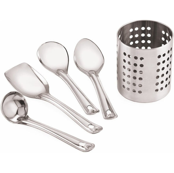 Set 4 Ustensile Pentru Bucatarie Din Inox, Suport