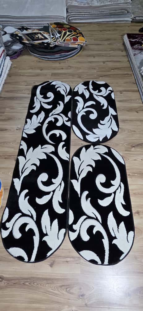 Set Dormitor Frize 3 Piese Alb / Negru Floral  Oval