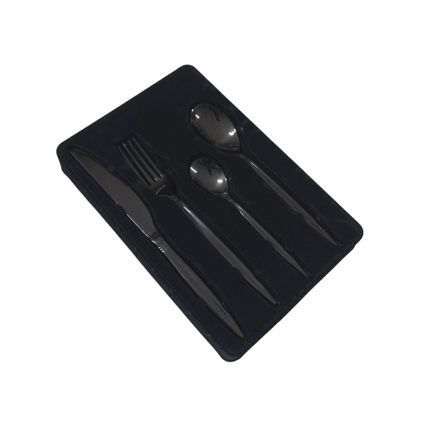 Set Tacamuri Negru Clasic 24 Piese, Inox